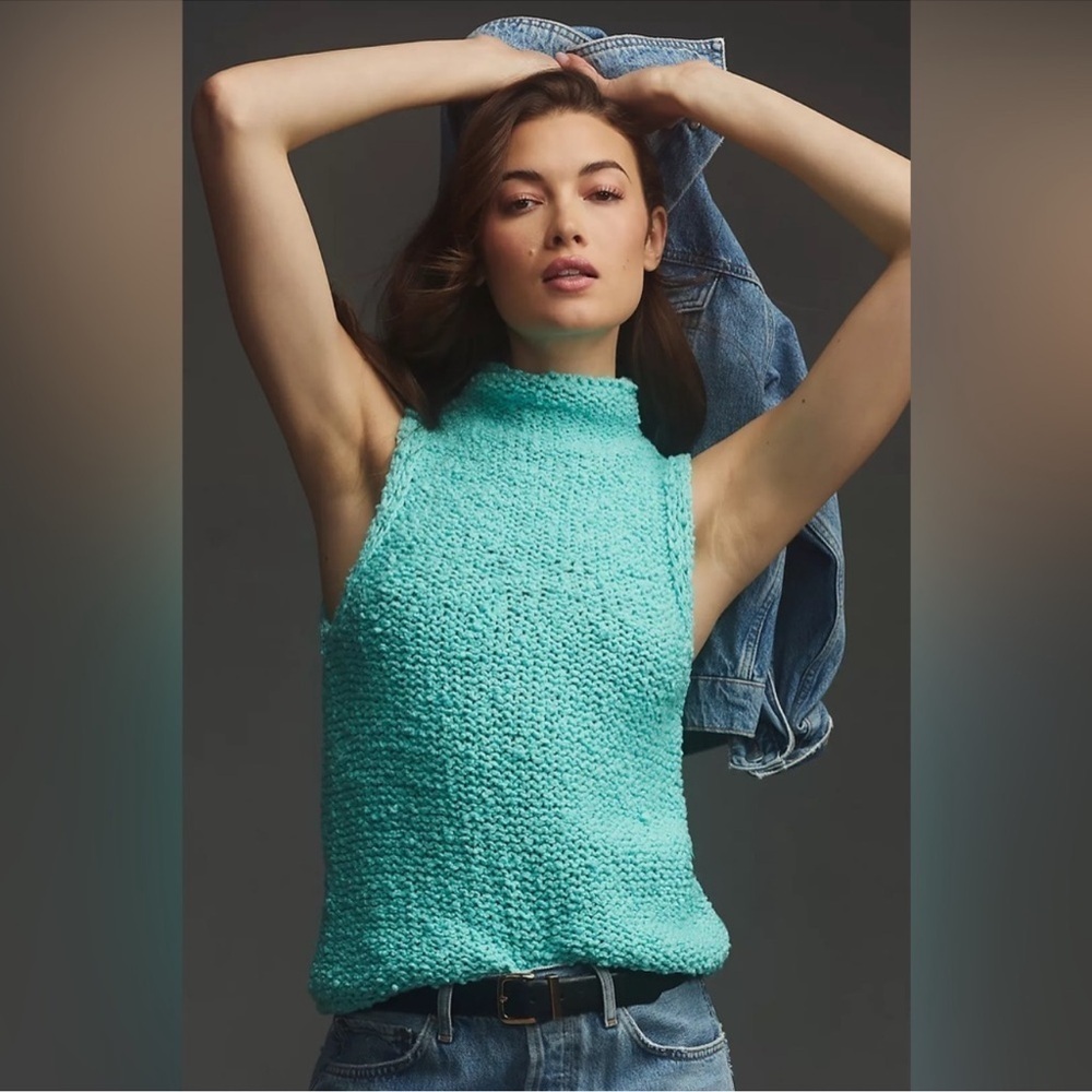 Pilcro Nautical Mock-Neck Keyhole
Sweater Tank Turquoise Sleeveless Size 1X